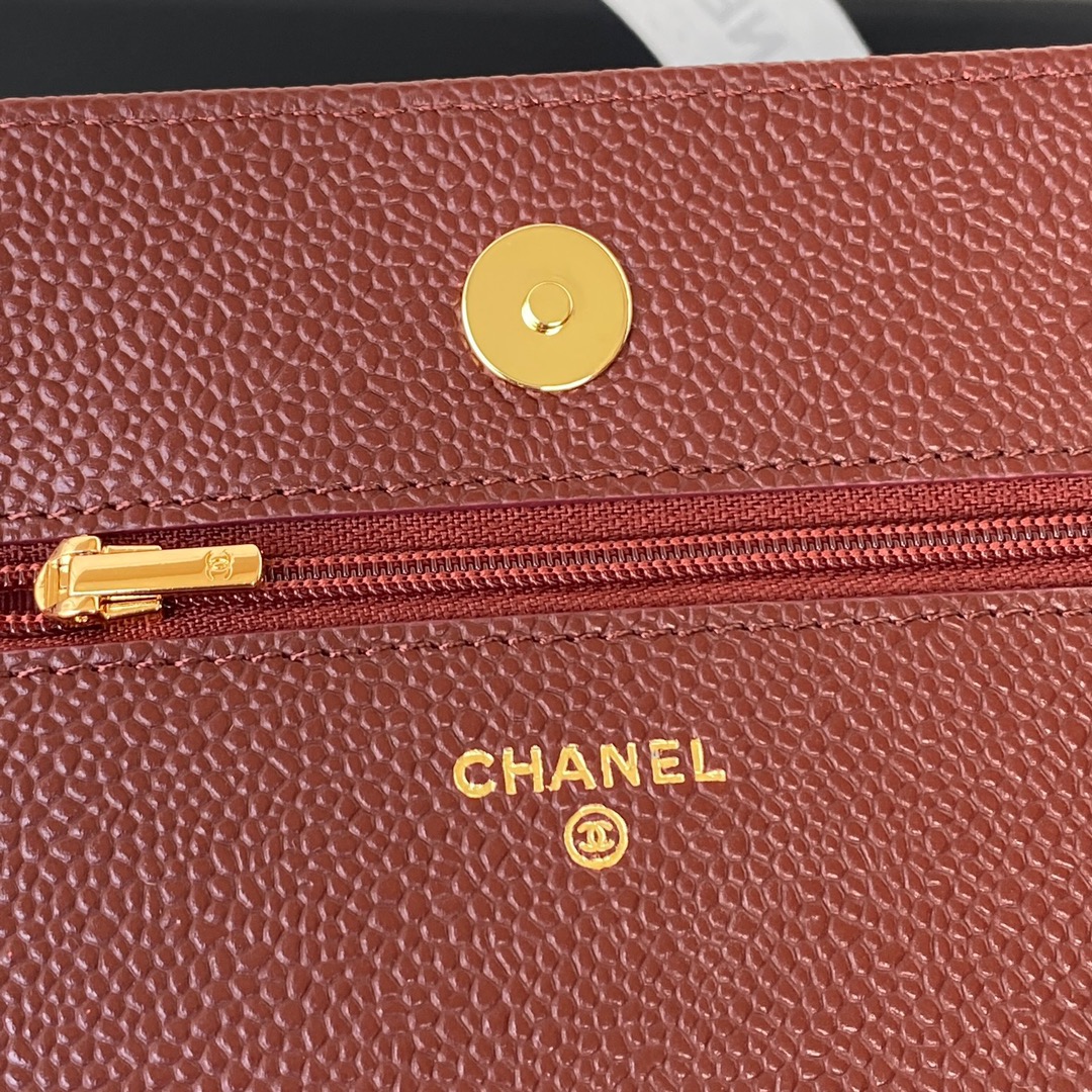 [TOP] CHANEL WOC Bag Lychee Leather small logo 19 cm - Red & GHW