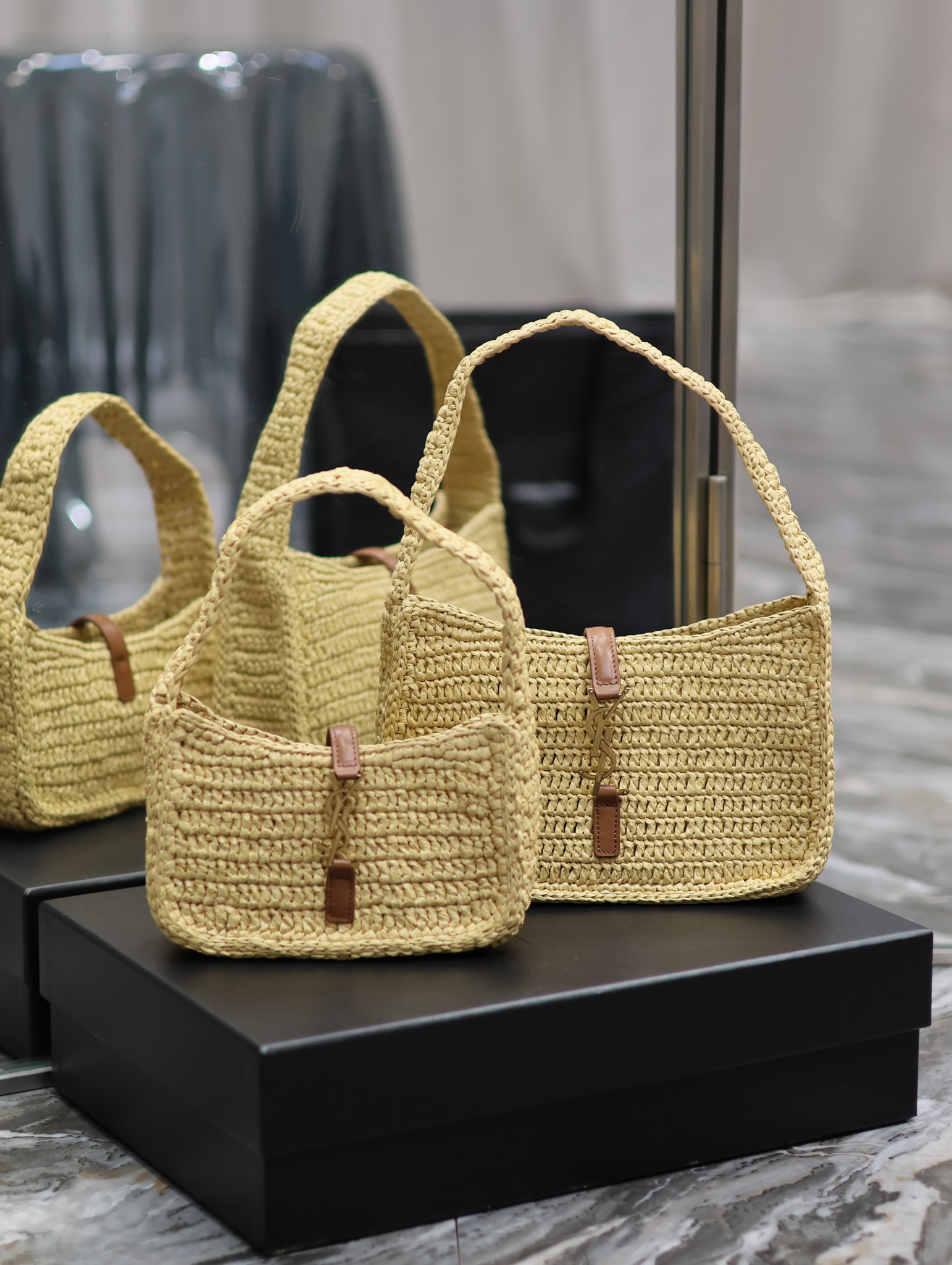 [TOP] Yves Saint Laurent YSL Le 5A7 Weave Shoulder Bag - Beige