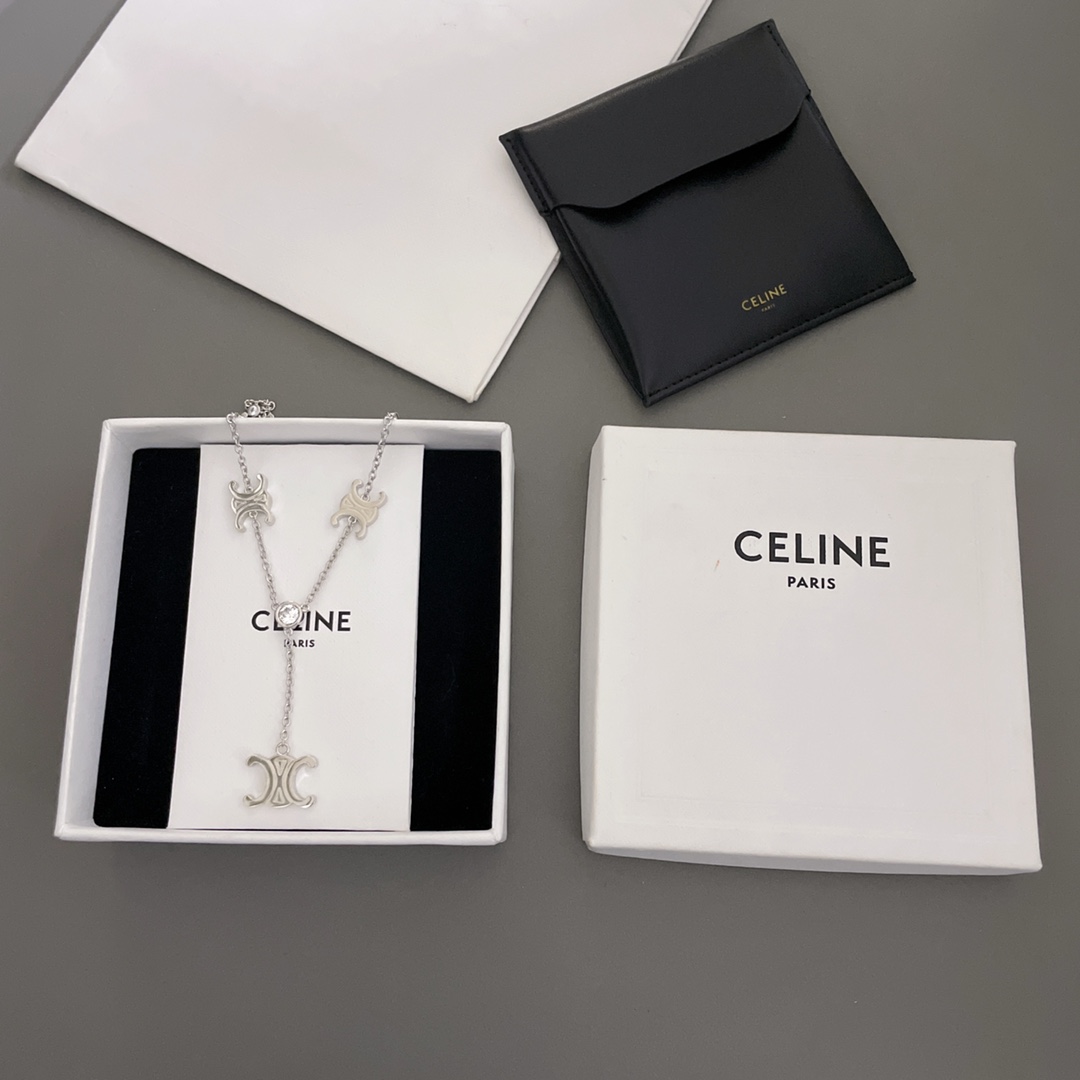 [TOP] CELINE C 5 Arc de Triomphe Y-shaped Chain Necklace