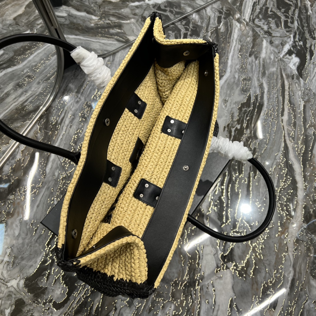 [TOP] Yves Saint Laurent YSL Rive Gauche Straw Tote Bag