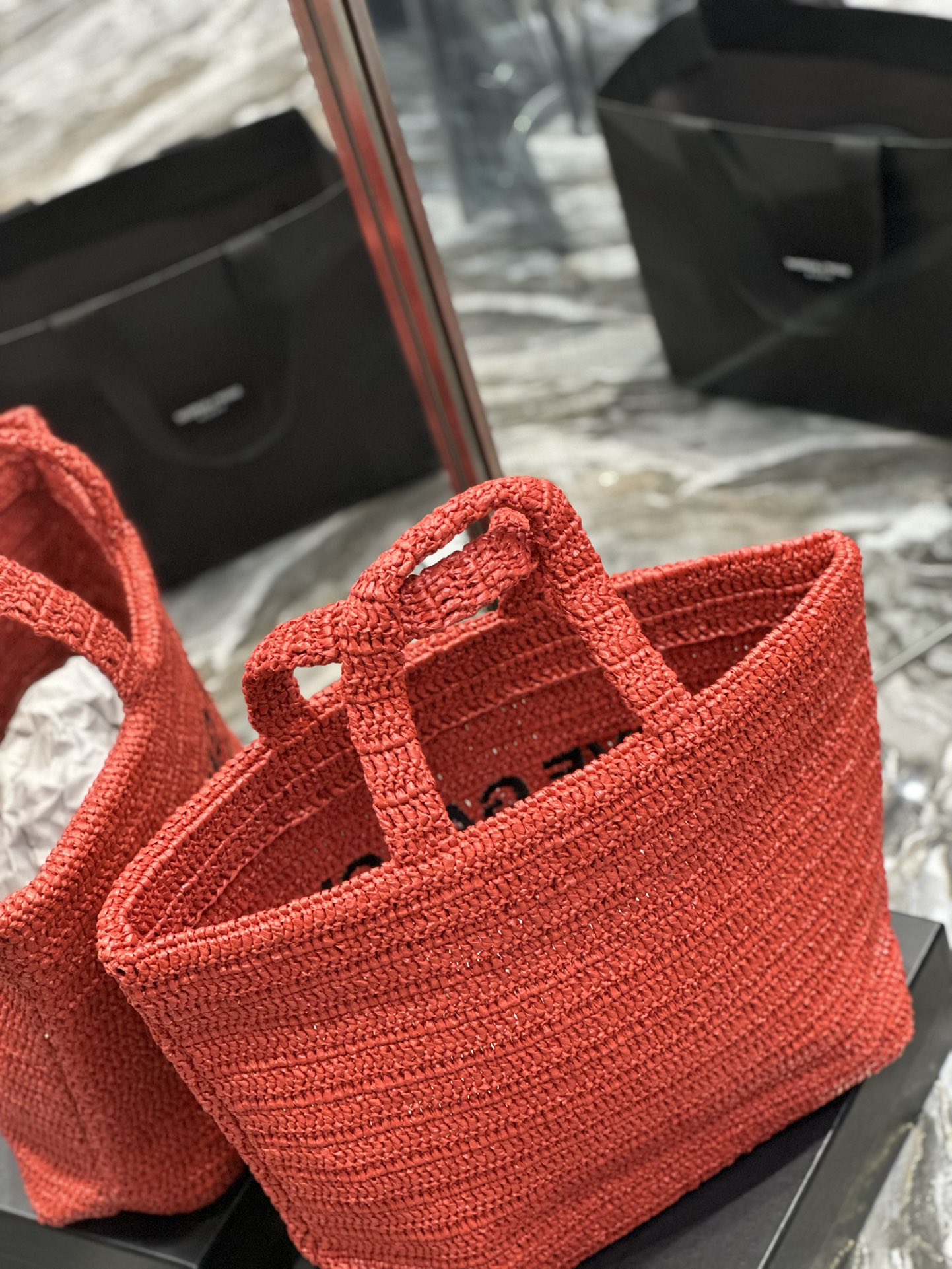 [TOP] Yves Saint Laurent YSL Rive Gauche Straw Tote Bag - Red