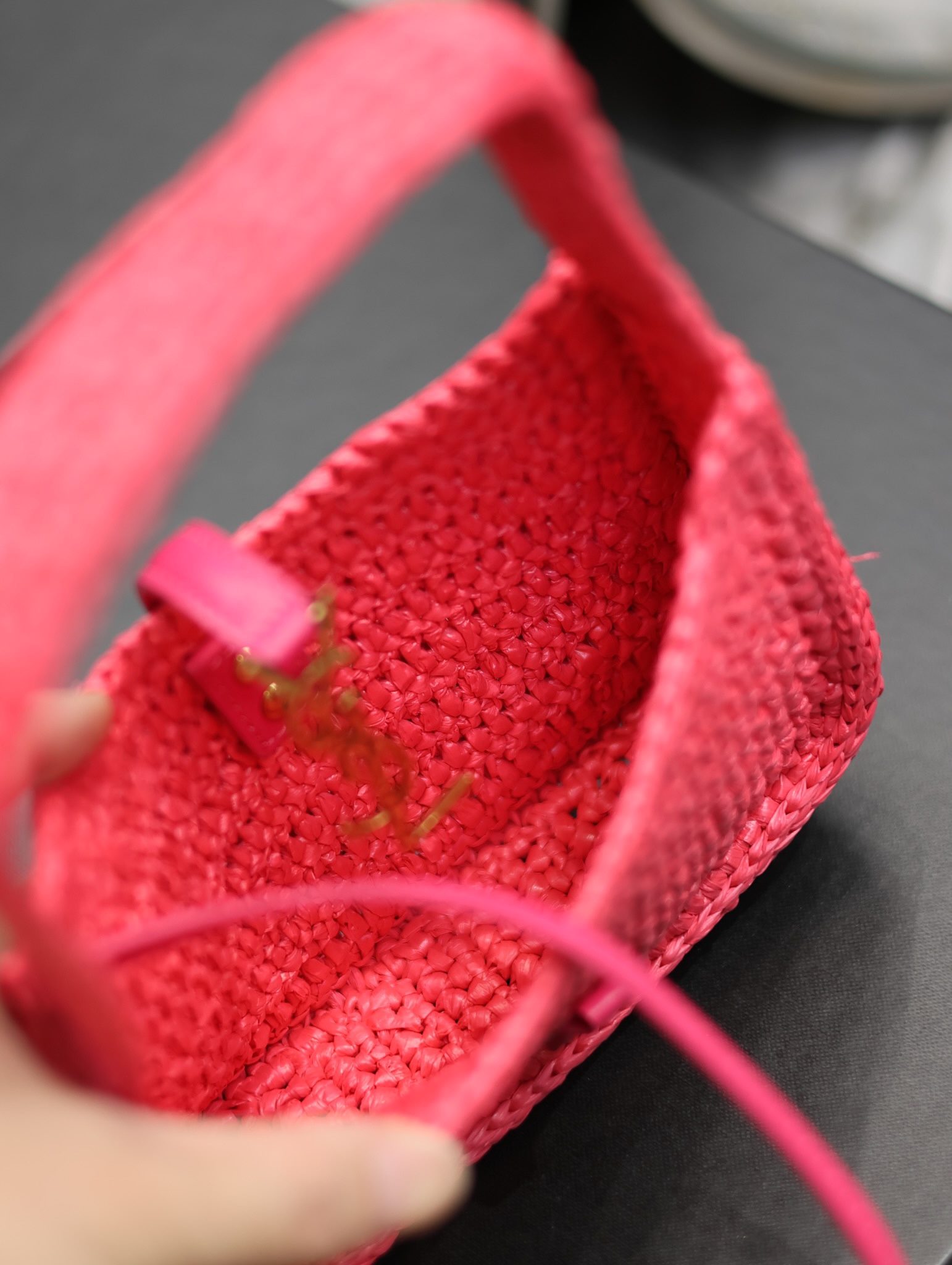 [TOP] Yves Saint Laurent YSL Le 5A7 Weave Shoulder Bag - Rose Red