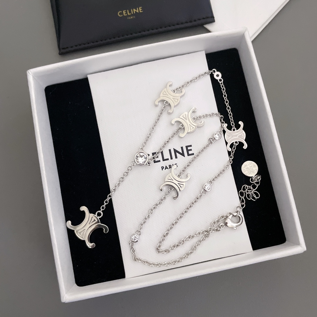 [TOP] CELINE C 5 Arc de Triomphe Y-shaped Chain Necklace