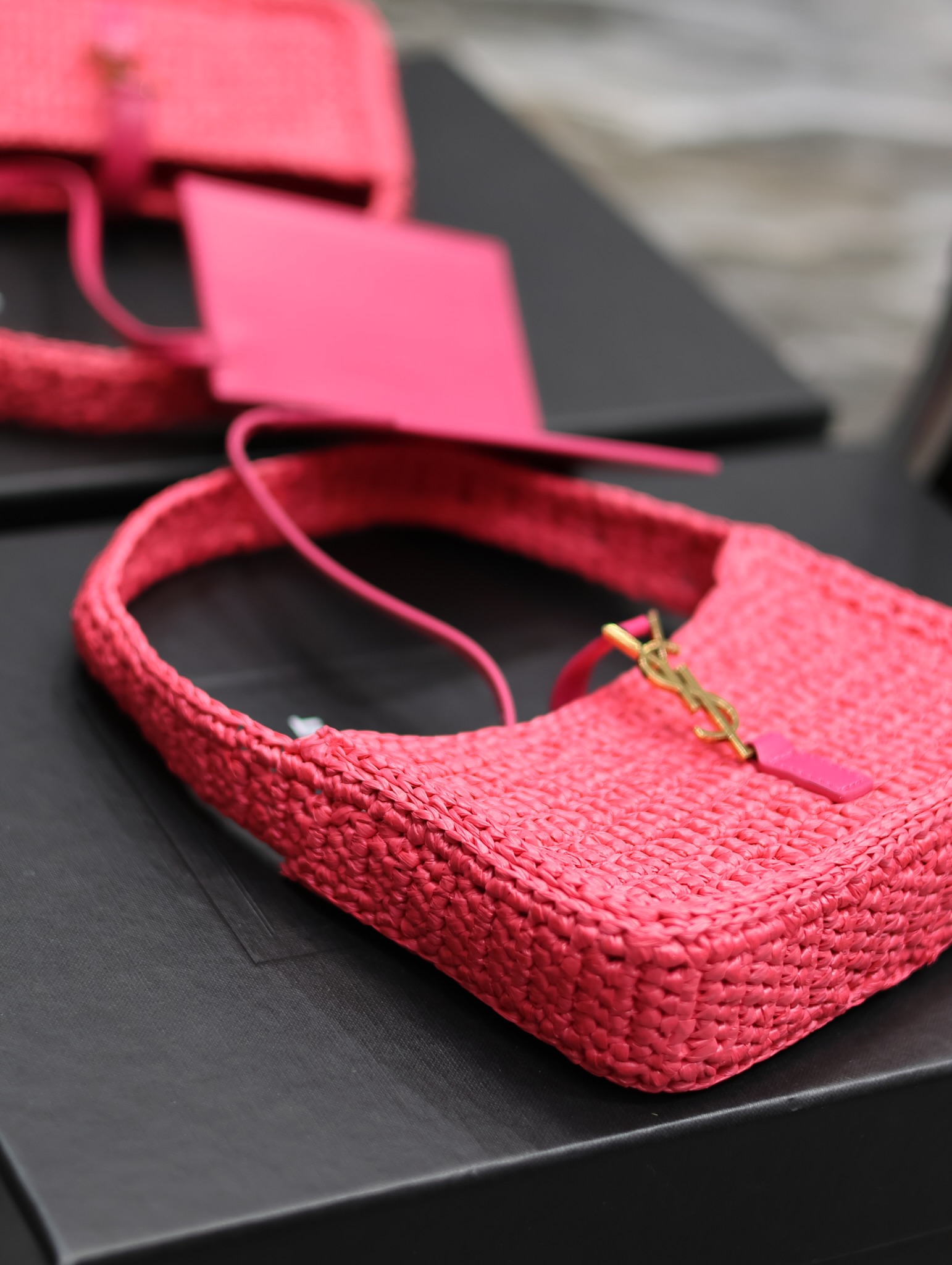 [TOP] Yves Saint Laurent YSL Le 5A7 Weave Shoulder Bag - Rose Red