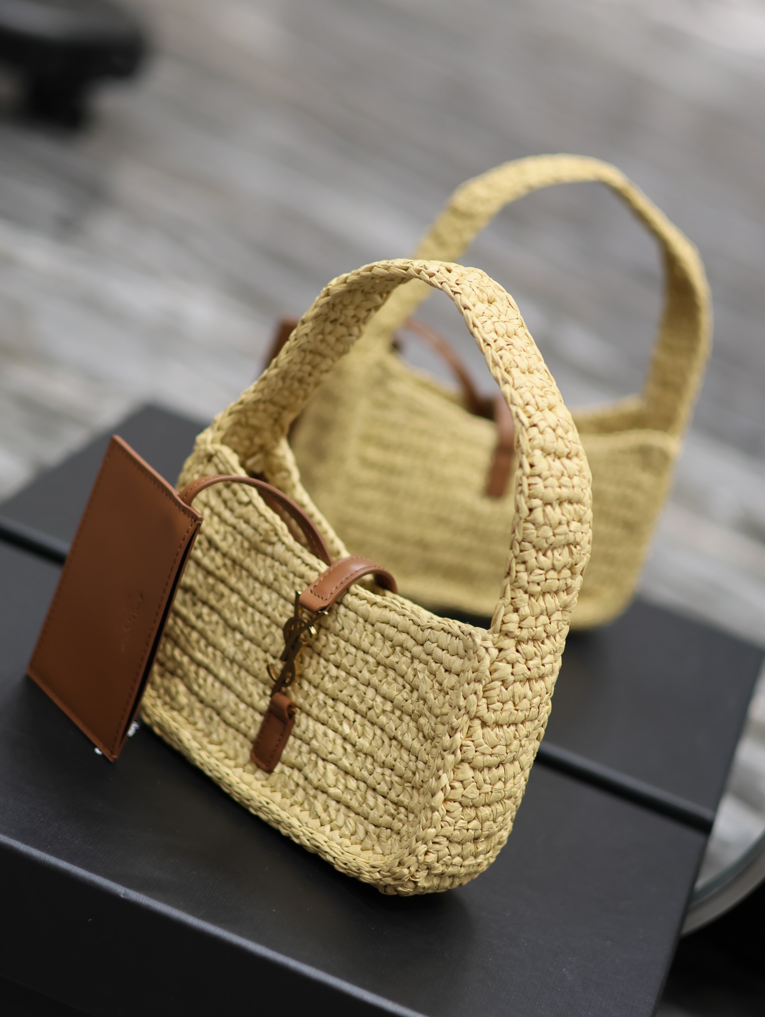 [TOP] Yves Saint Laurent YSL Le 5A7 Weave Shoulder Bag - Beige