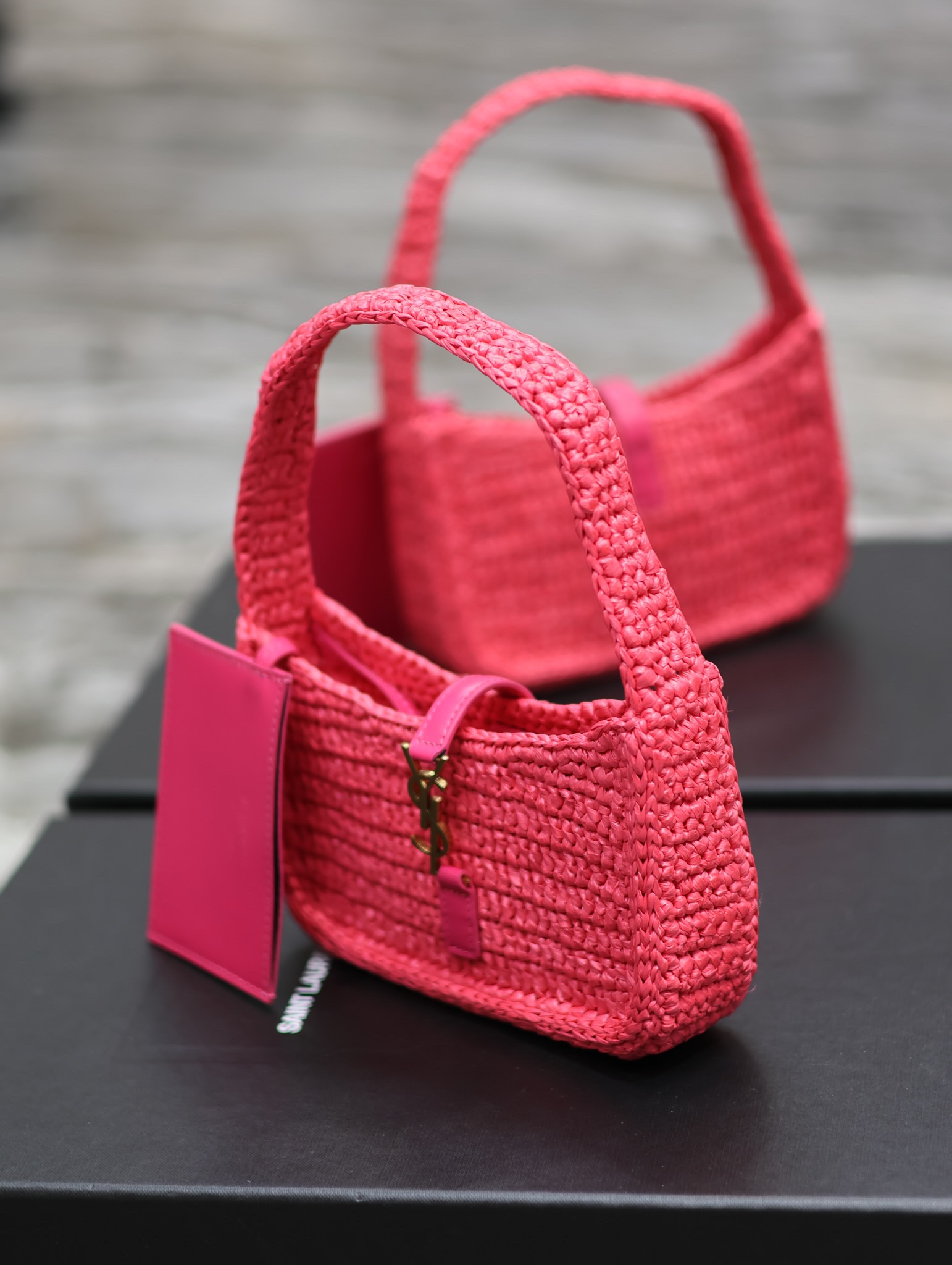 [TOP] Yves Saint Laurent YSL Le 5A7 Weave Shoulder Bag - Rose Red