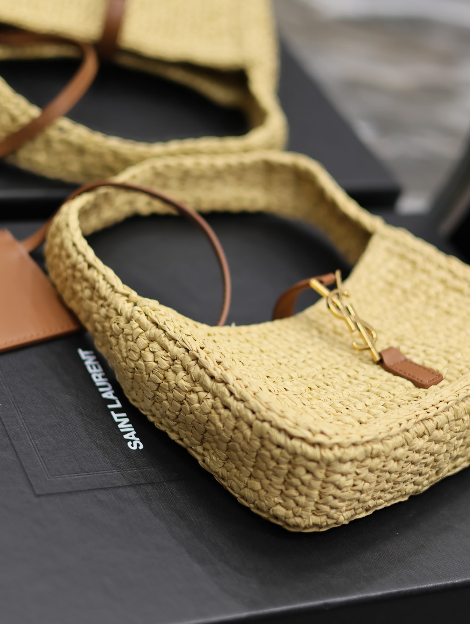 [TOP] Yves Saint Laurent YSL Le 5A7 Weave Shoulder Bag - Beige