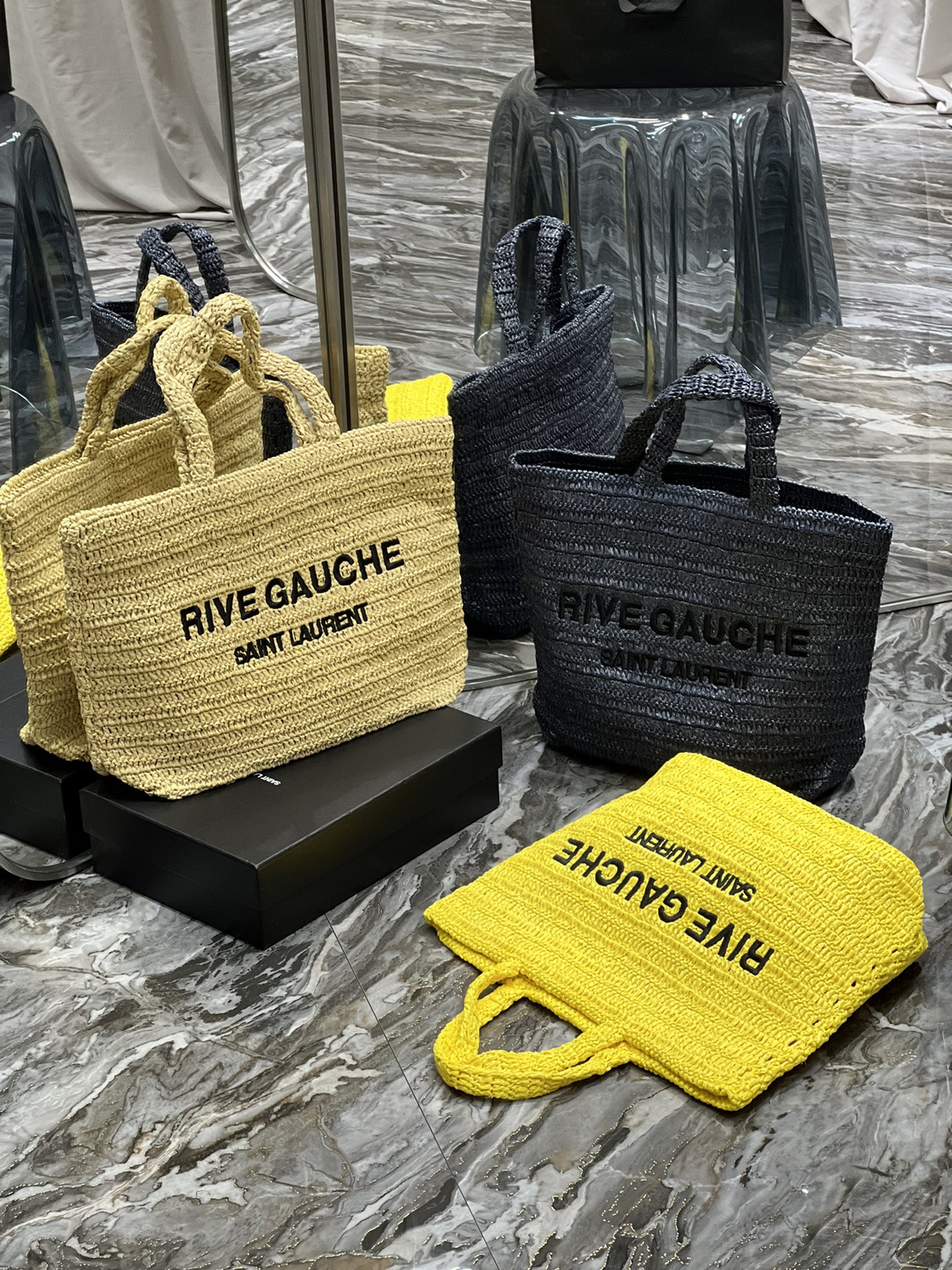 [TOP] Yves Saint Laurent YSL Rive Gauche Straw Tote Bag - 3 Colors