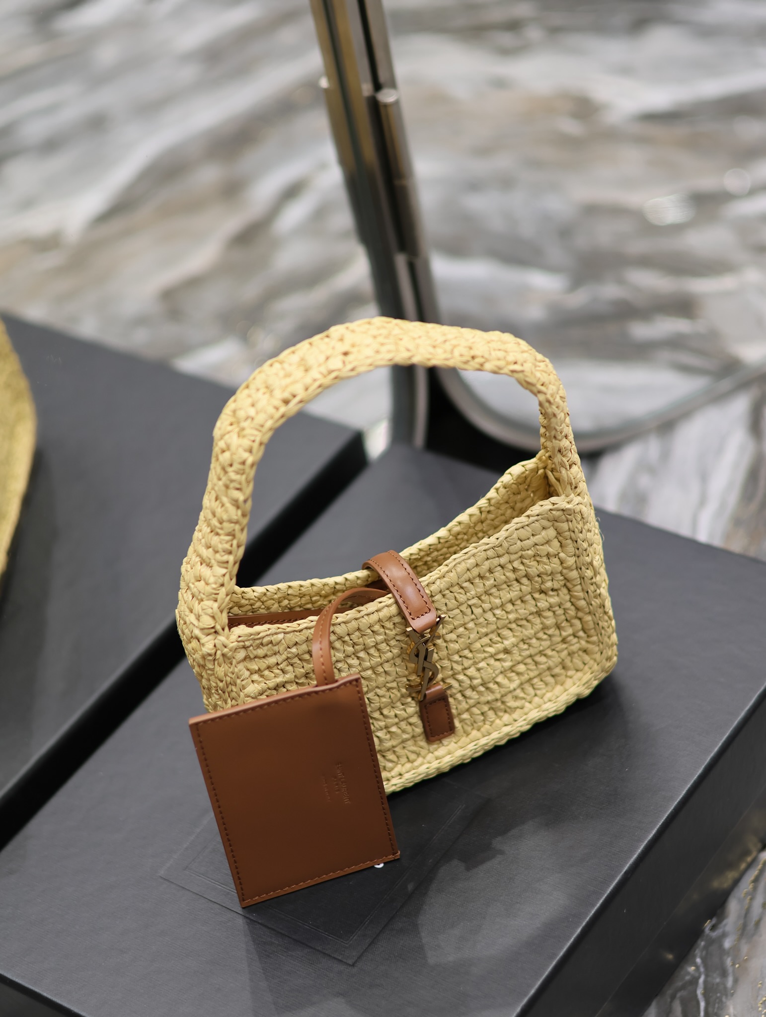 [TOP] Yves Saint Laurent YSL Le 5A7 Weave Shoulder Bag - Beige