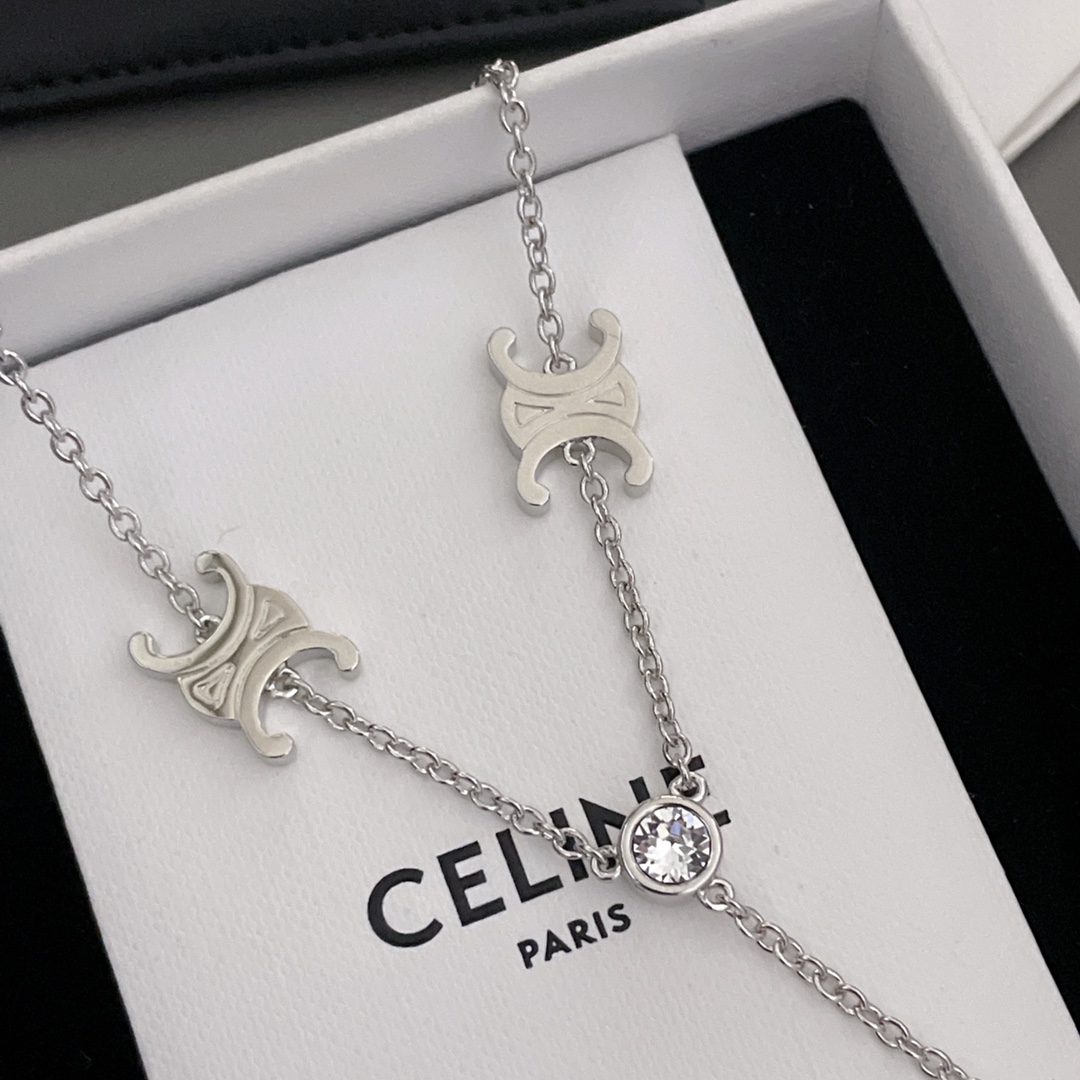 [TOP] CELINE C 5 Arc de Triomphe Y-shaped Chain Necklace