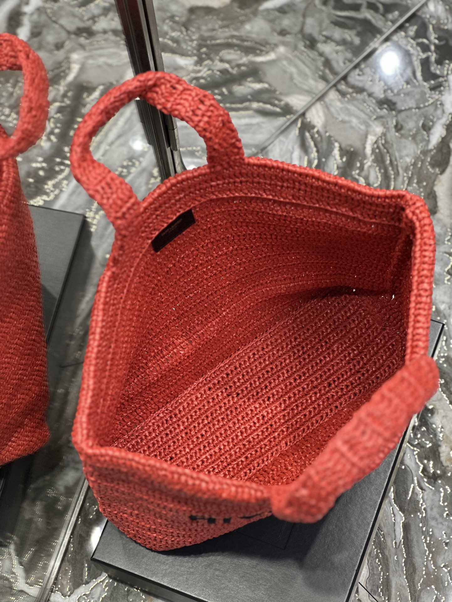 [TOP] Yves Saint Laurent YSL Rive Gauche Straw Tote Bag - Red