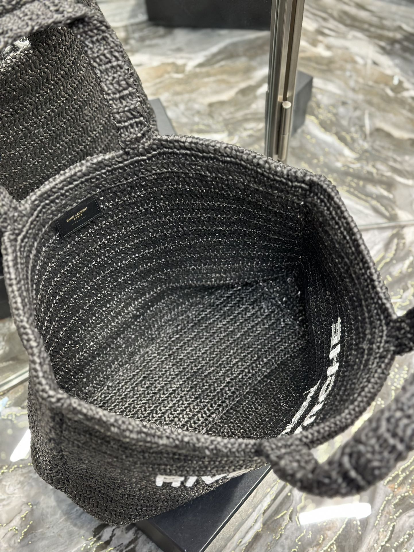 [TOP] Yves Saint Laurent YSL Rive Gauche Straw Tote Bag - Black