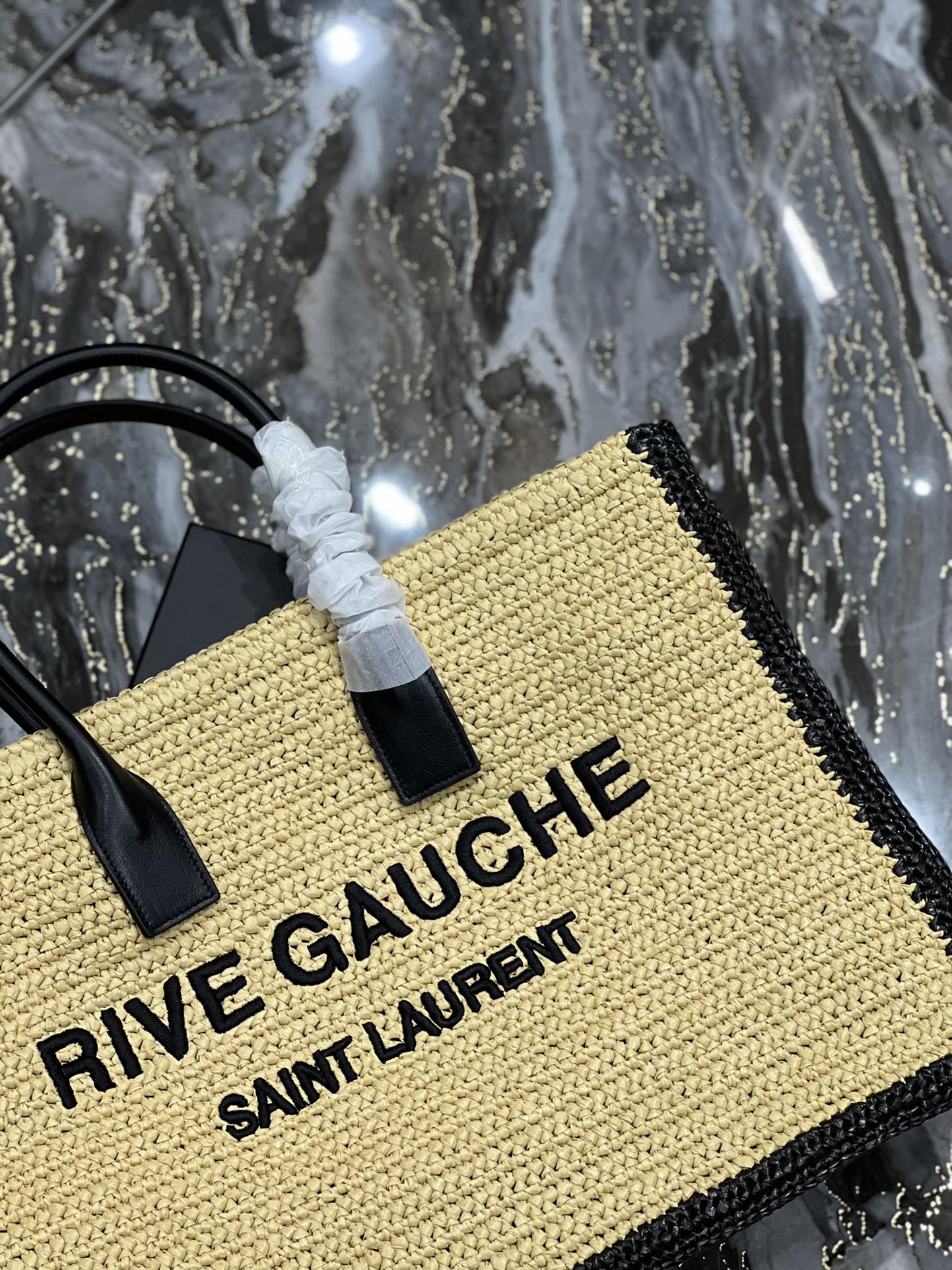[TOP] Yves Saint Laurent YSL Rive Gauche Straw Tote Bag
