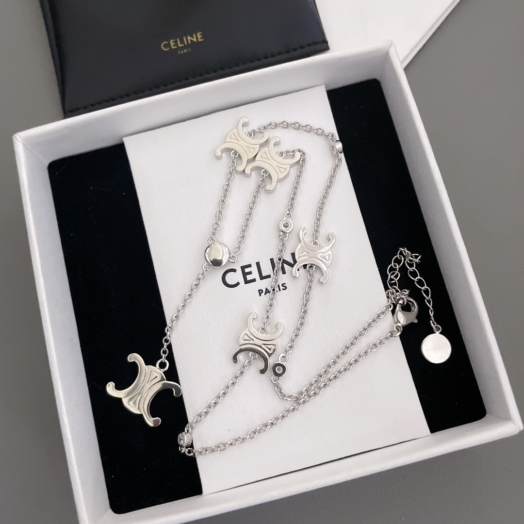 [TOP] CELINE C 5 Arc de Triomphe Y-shaped Chain Necklace