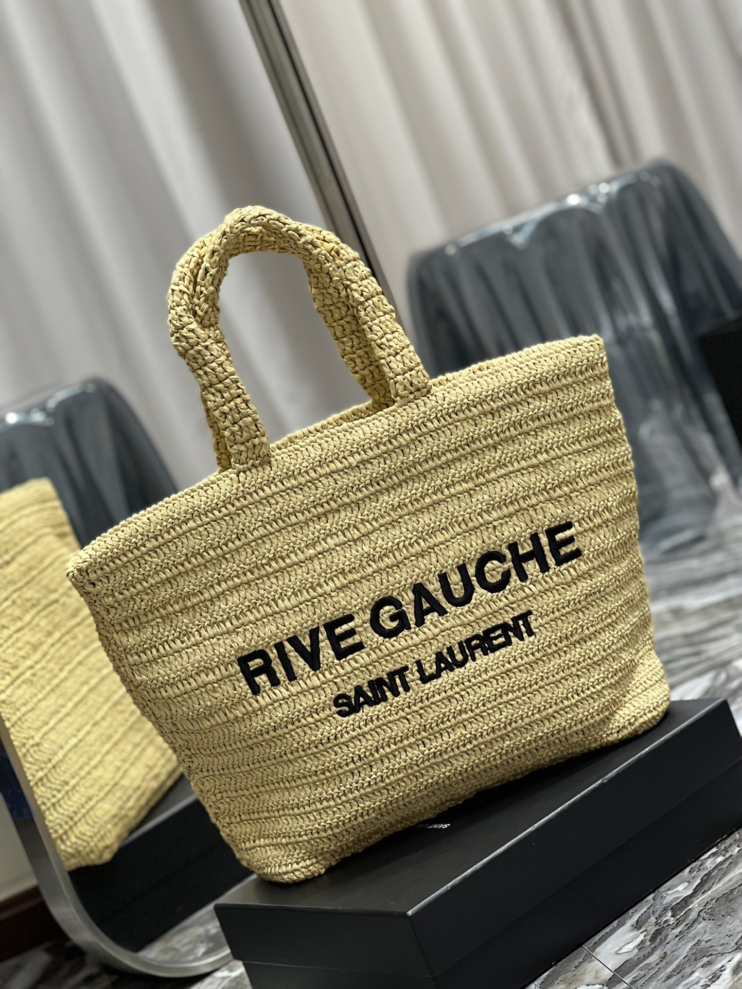 [TOP] Yves Saint Laurent YSL Rive Gauche Straw Tote Bag - 3 Colors