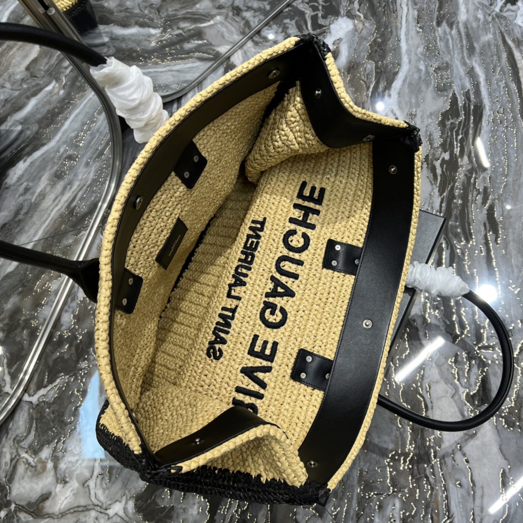 [TOP] Yves Saint Laurent YSL Rive Gauche Straw Tote Bag