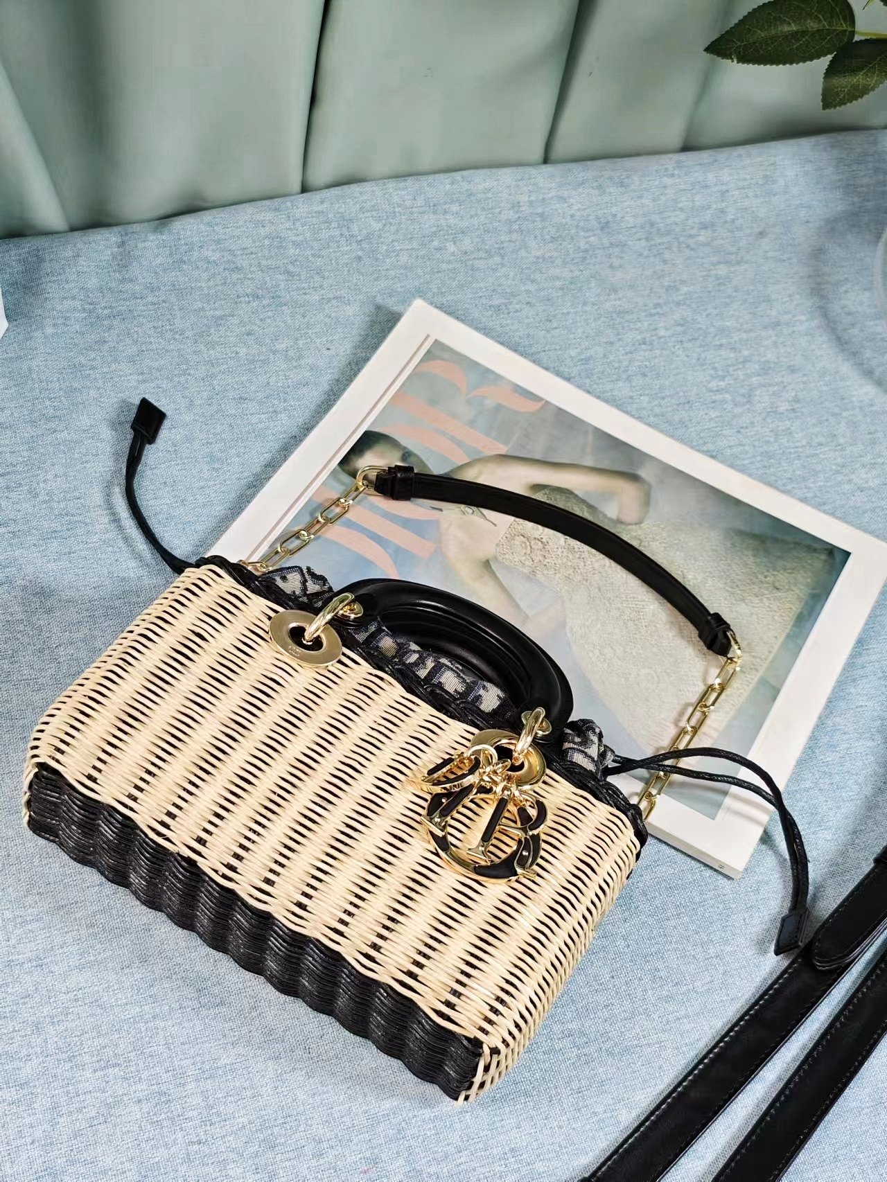 [TOP] Christian Dior Lady D-Joy  Weave Bag 22X12X5 cm - Beige