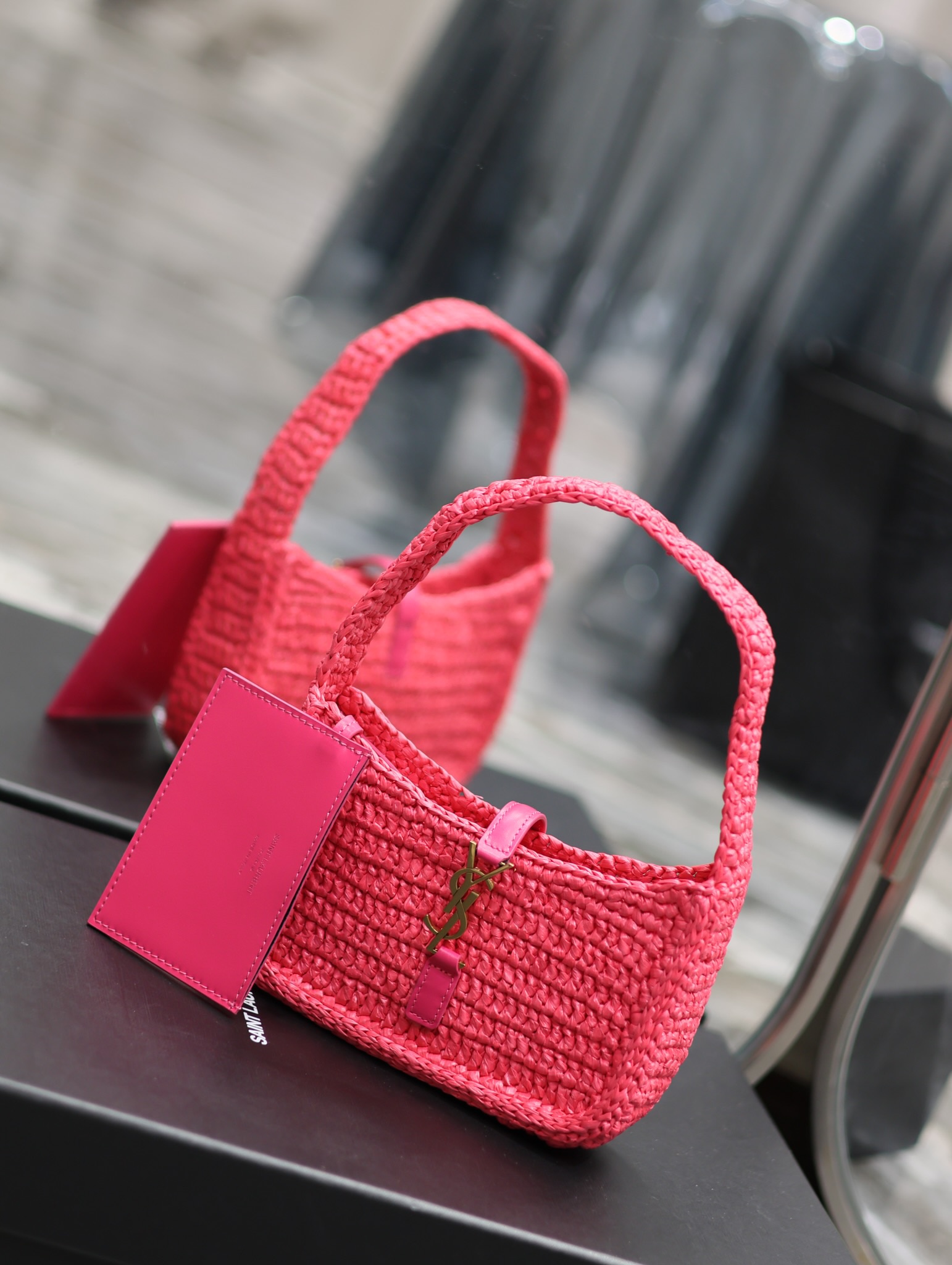 [TOP] Yves Saint Laurent YSL Le 5A7 Weave Shoulder Bag - Rose Red