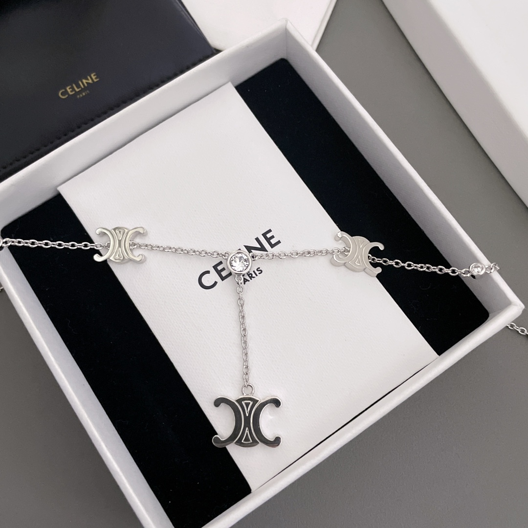 [TOP] CELINE C 5 Arc de Triomphe Y-shaped Chain Necklace