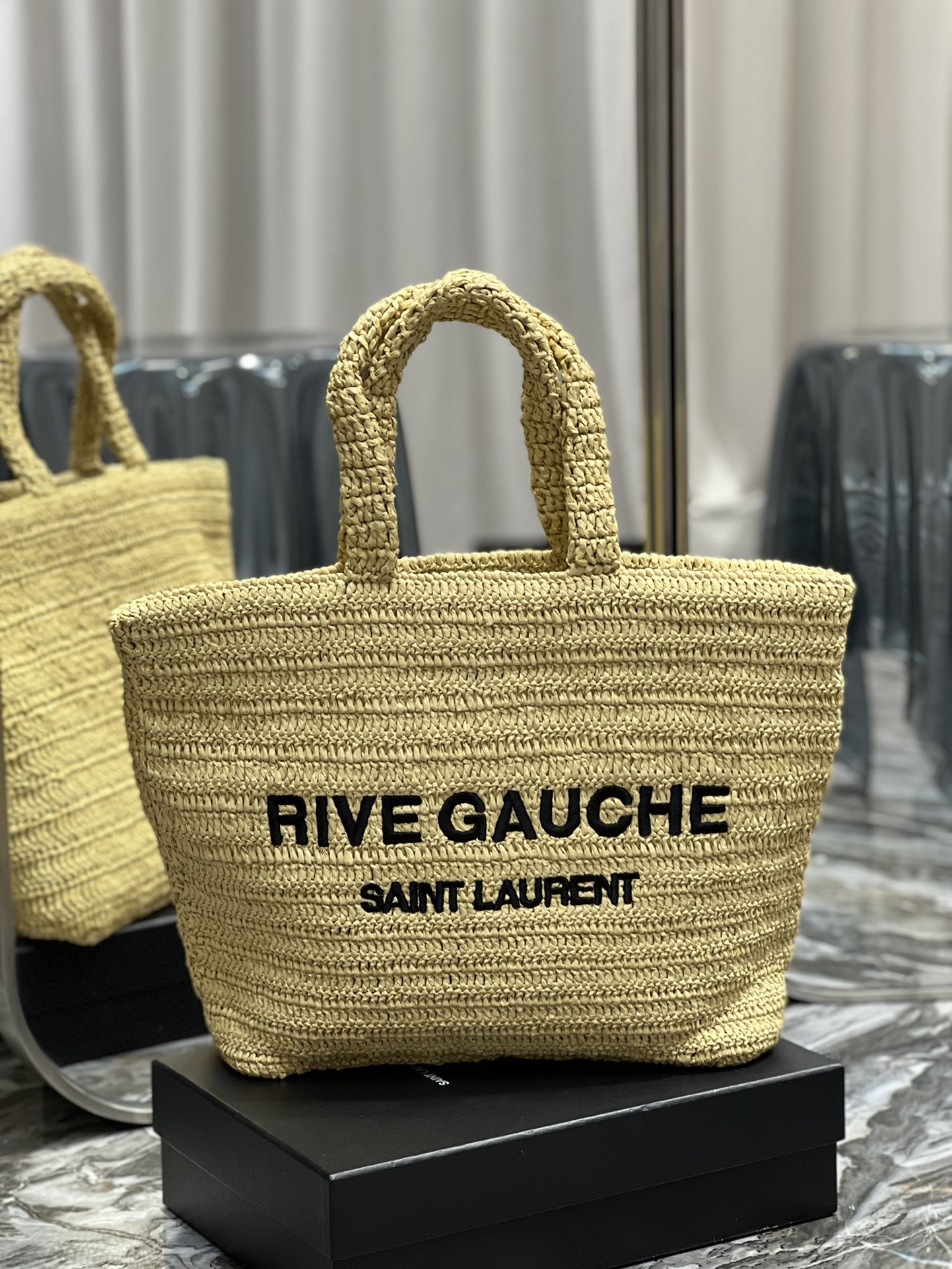 [TOP] Yves Saint Laurent YSL Rive Gauche Straw Tote Bag - 3 Colors