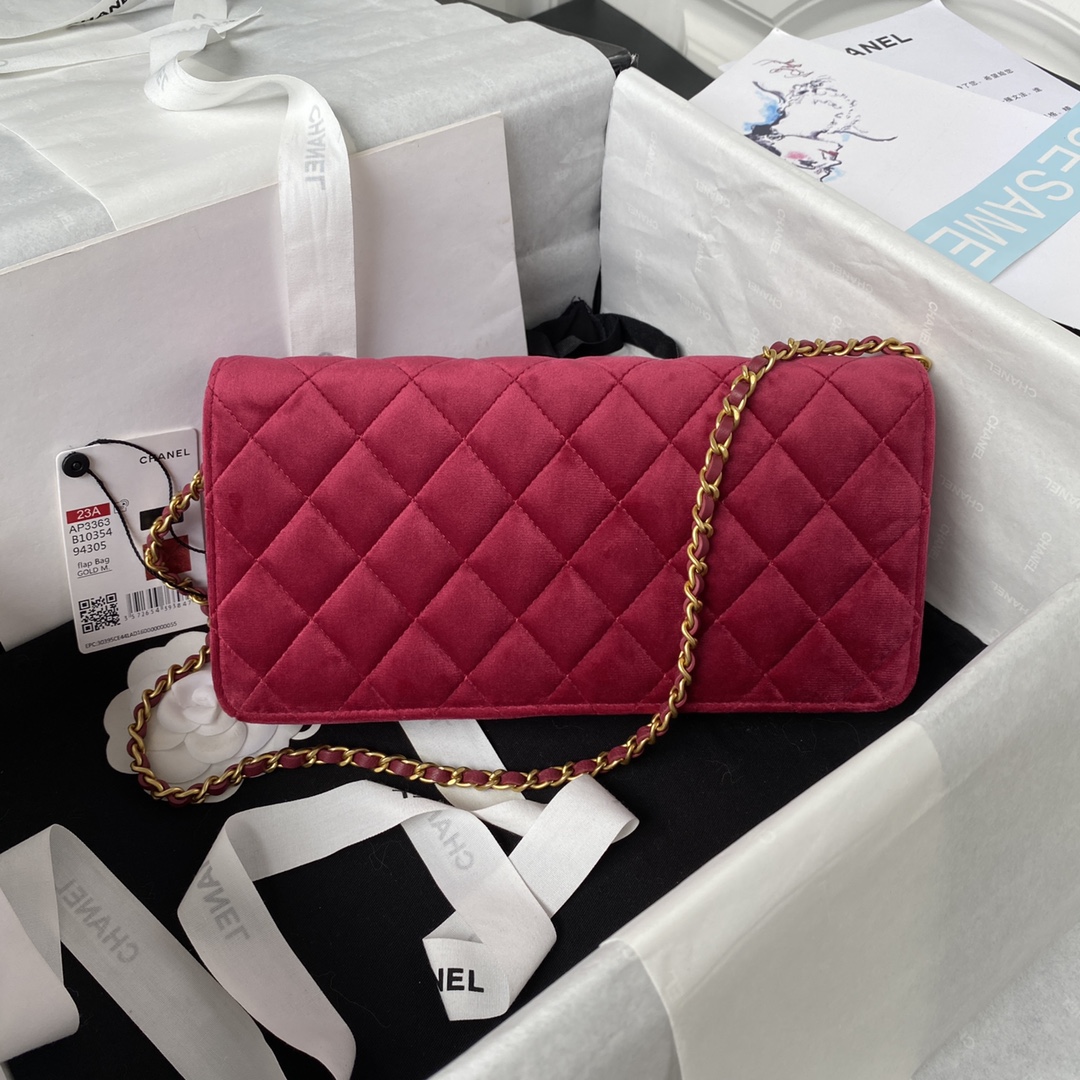 [TOP] CHANEL Classic Velvet  Sheepskin & Flannelette CF Small Size 11.5x23x4cm - Pink & SHW
