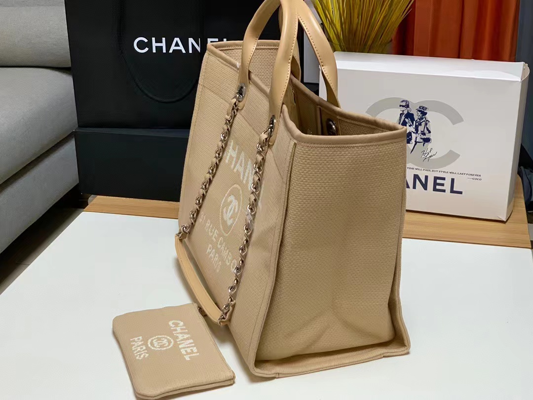 [TOP] CHANEL Deauville Tote Shopping Bag 35cm/39cm - Brown