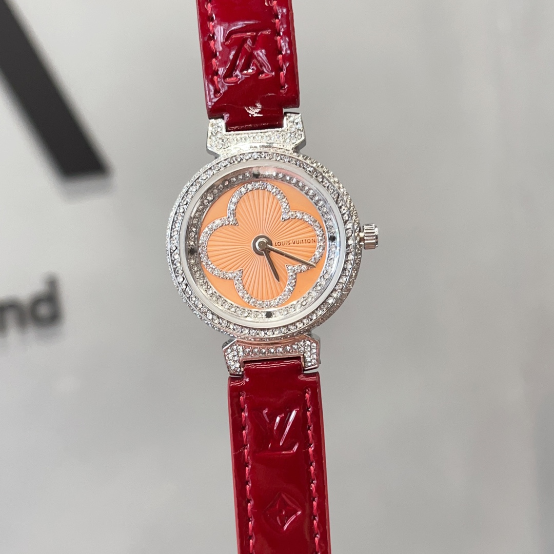 [TOP] Louis Vuitton LV Tambour Slim Monogram Lady Watch Leather 36mm - 5 Colours - Orange Dial