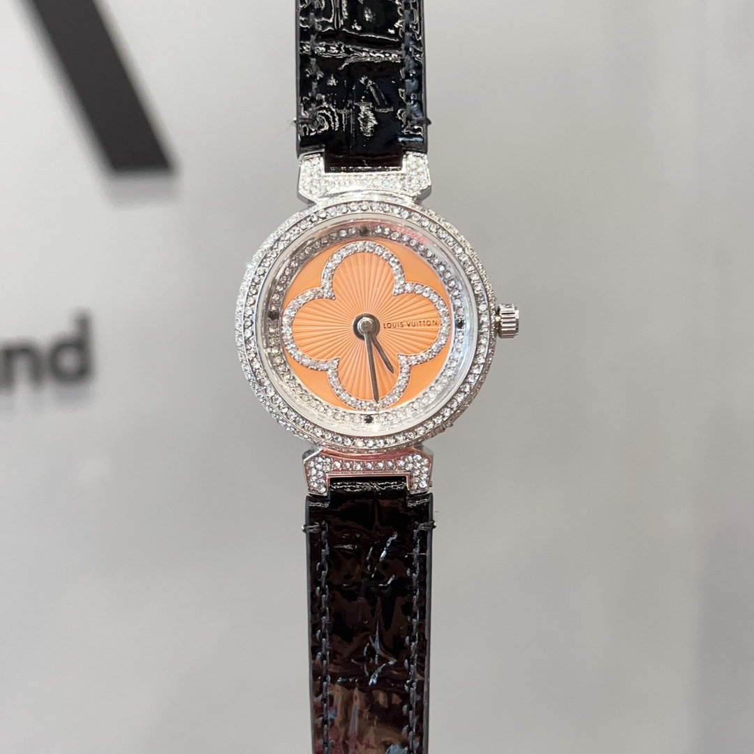 [TOP] Louis Vuitton LV Tambour Slim Monogram Lady Watch Leather 36mm - 5 Colours - Orange Dial
