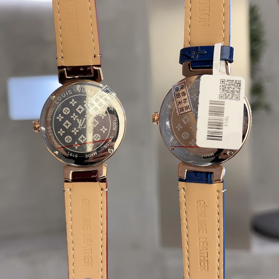 [TOP] Louis Vuitton LV Tambour Slim Monogram Lady Watch Leather 36mm - 4 Colours - Green Dial