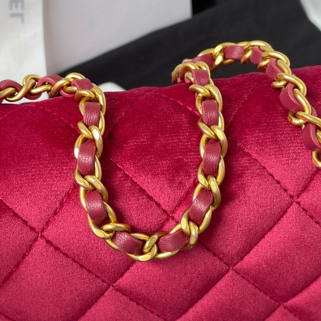 [TOP] CHANEL Classic Velvet  Sheepskin & Flannelette CF Small Size 11.5x23x4cm - Pink & SHW