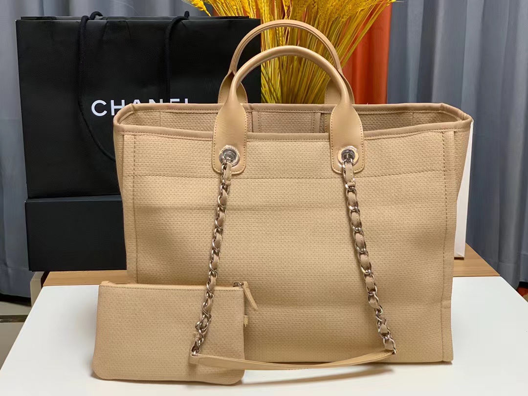 [TOP] CHANEL Deauville Tote Shopping Bag 35cm/39cm - Brown