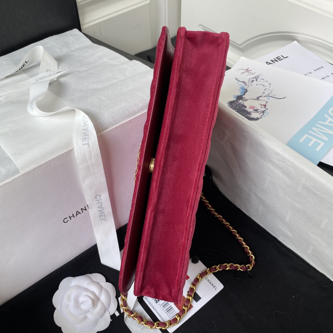 [TOP] CHANEL Classic Velvet  Sheepskin & Flannelette CF Small Size 11.5x23x4cm - Pink & SHW