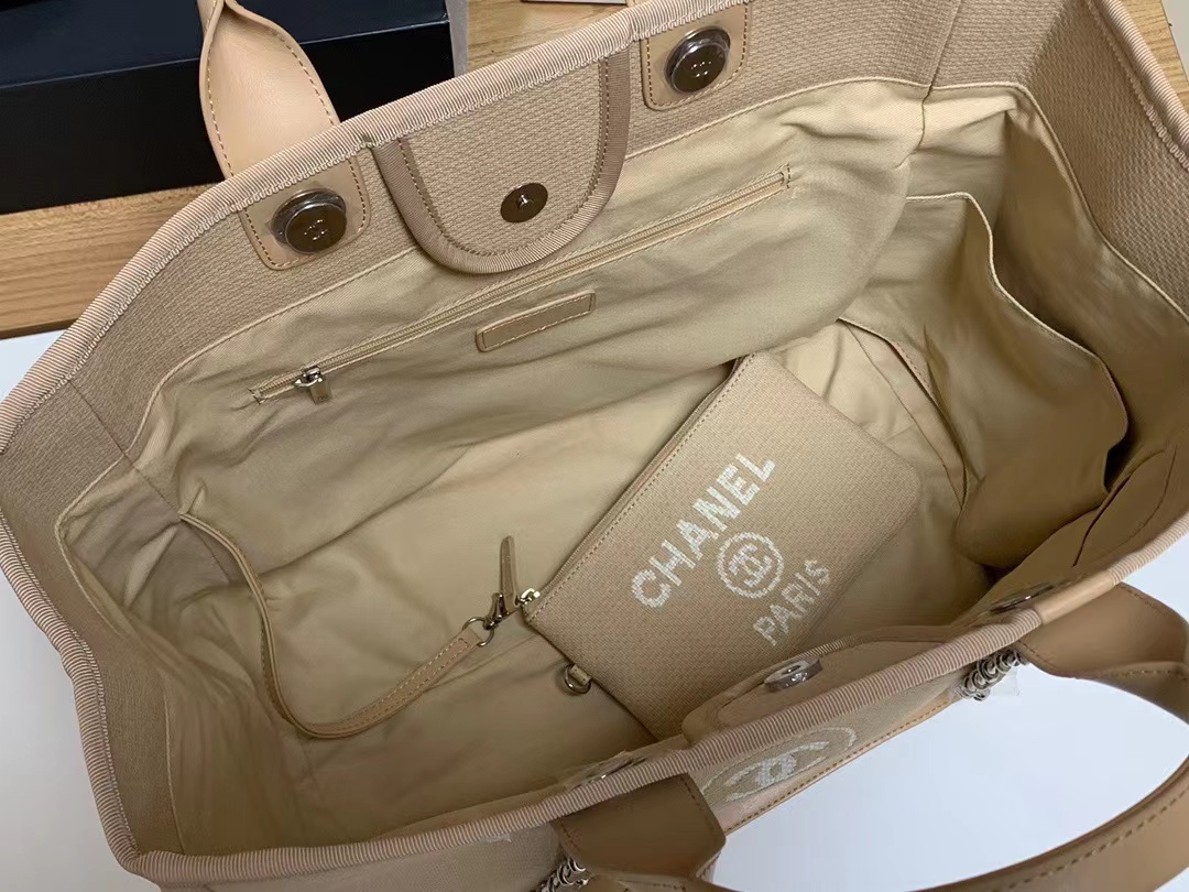 [TOP] CHANEL Deauville Tote Shopping Bag 35cm/39cm - Brown