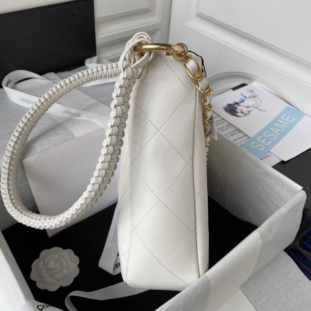[TOP] CHANEL Hobo Handle Straps Bag - White