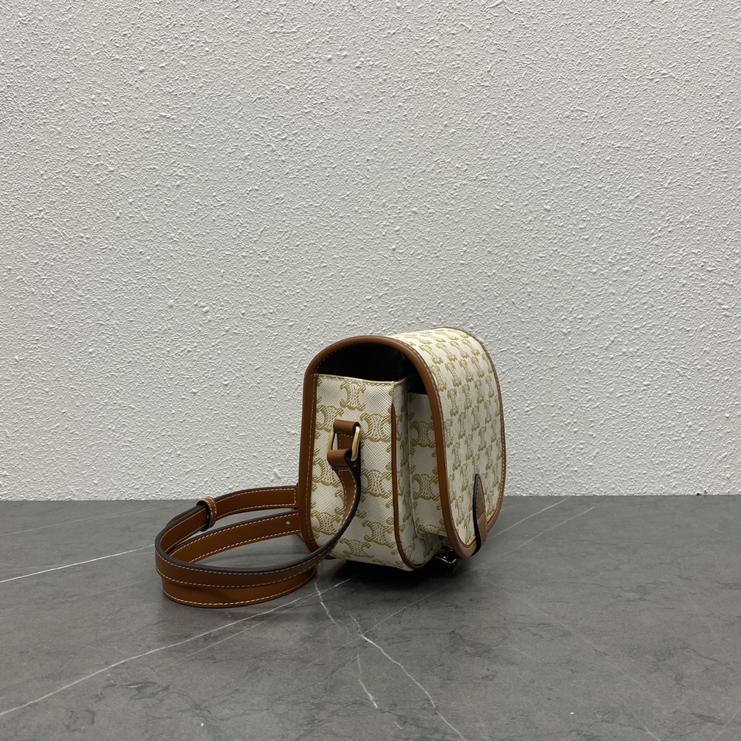 [TOP] CELINE FOLCO Arc de Triomphe Retro Messenger Bag 18x16x10cm - Rice White & Yellow Crane Brown