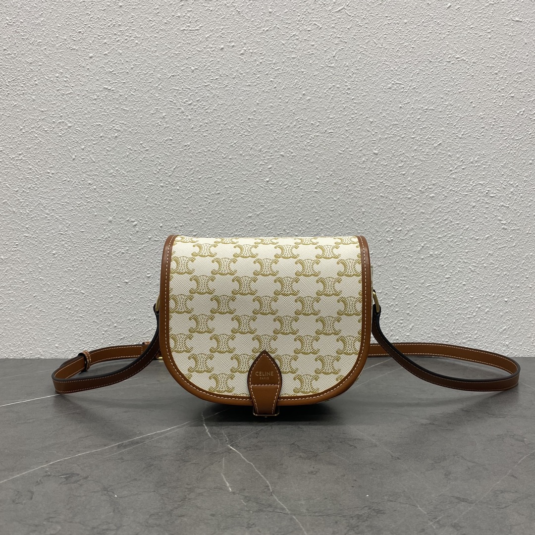 [TOP] CELINE FOLCO Arc de Triomphe Retro Messenger Bag 18x16x10cm - Rice White & Yellow Crane Brown