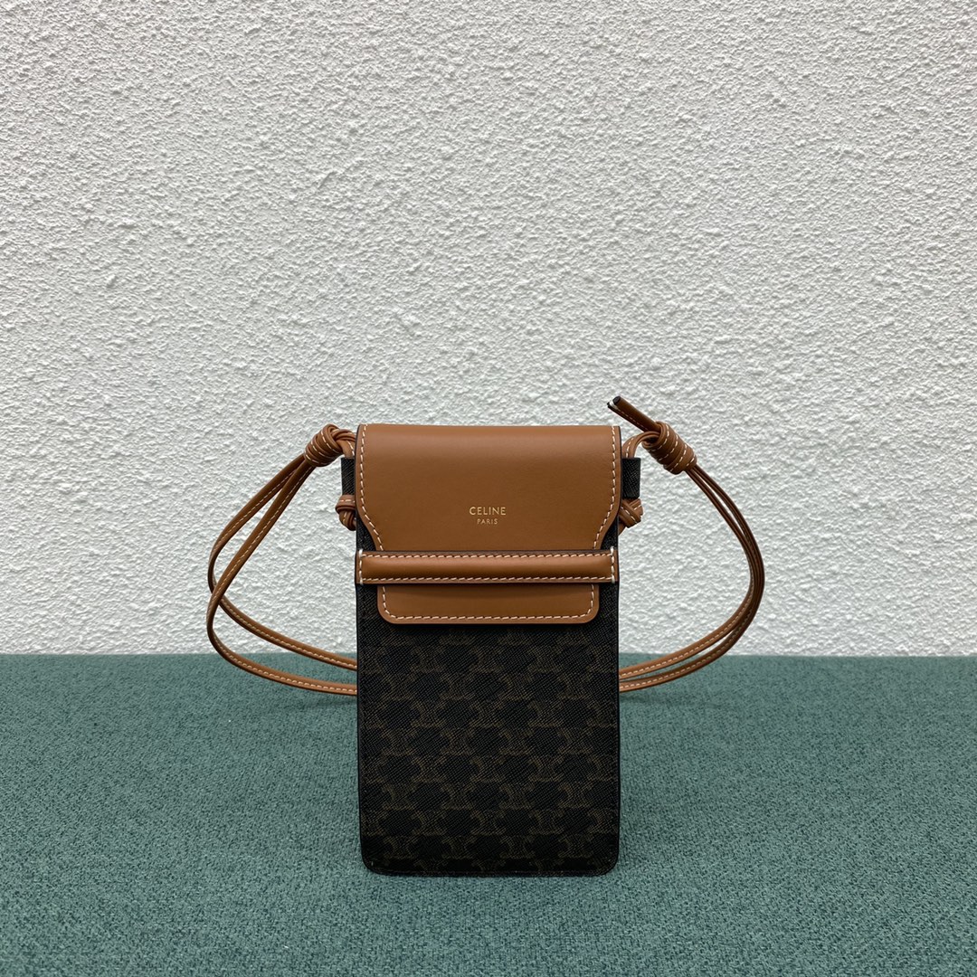 [TOP] CELINE Mobile Phone Bag 10×19×2 cm - Yellow & Brown