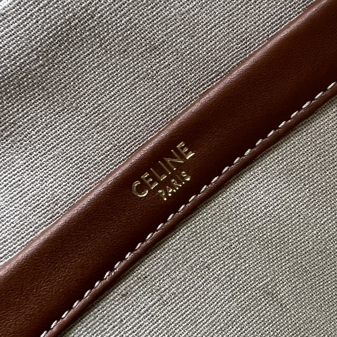 [TOP] CELINE FOLCO Striped Fabric Bag 26×19×13 cm - Yellowish Brown