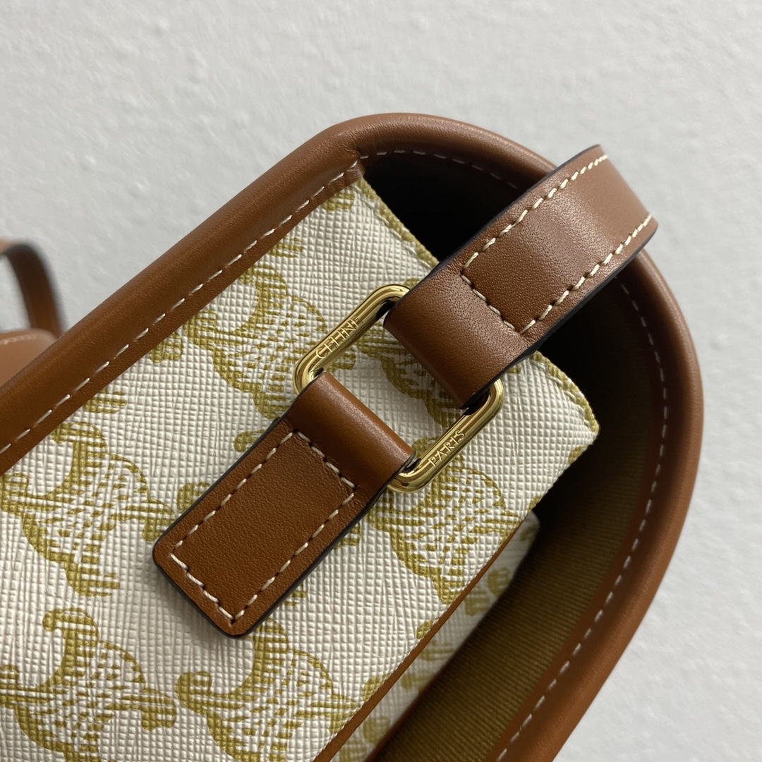 [TOP] CELINE FOLCO Arc de Triomphe Retro Messenger Bag 18x16x10cm - Rice White & Yellow Crane Brown