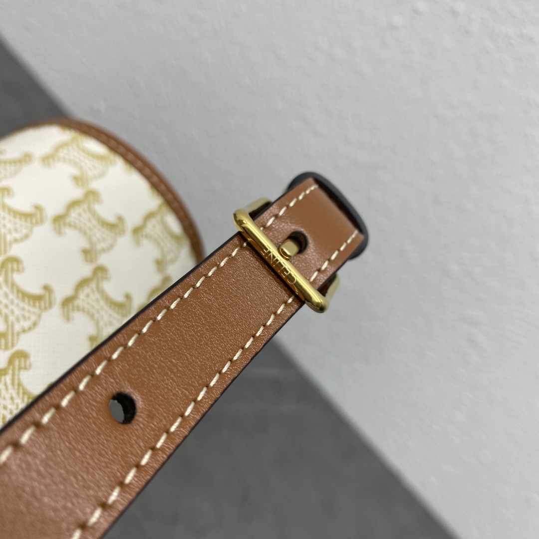 [TOP] CELINE FOLCO Arc de Triomphe Retro Messenger Bag 18x16x10cm - Rice White & Yellow Crane Brown