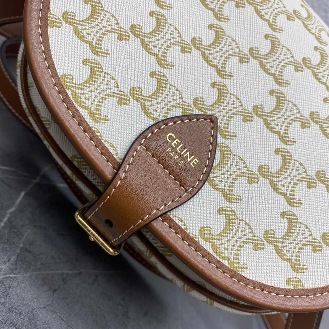 [TOP] CELINE FOLCO Arc de Triomphe Retro Messenger Bag 18x16x10cm - Rice White & Yellow Crane Brown