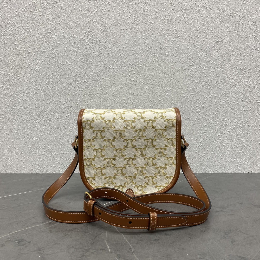 [TOP] CELINE FOLCO Arc de Triomphe Retro Messenger Bag 18x16x10cm - Rice White & Yellow Crane Brown