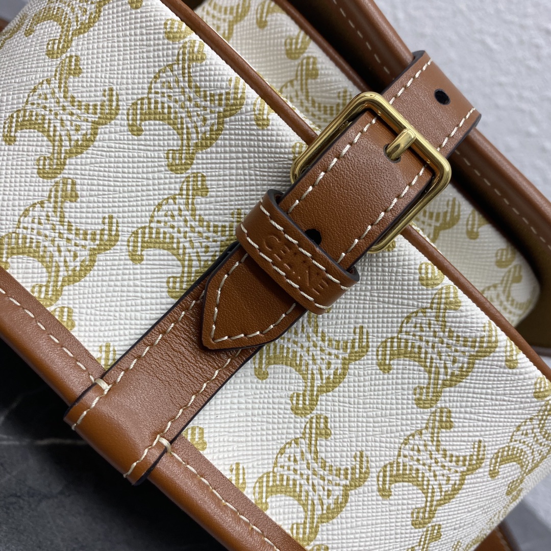 [TOP] CELINE FOLCO Arc de Triomphe Retro Messenger Bag 18x16x10cm - Rice White & Yellow Crane Brown