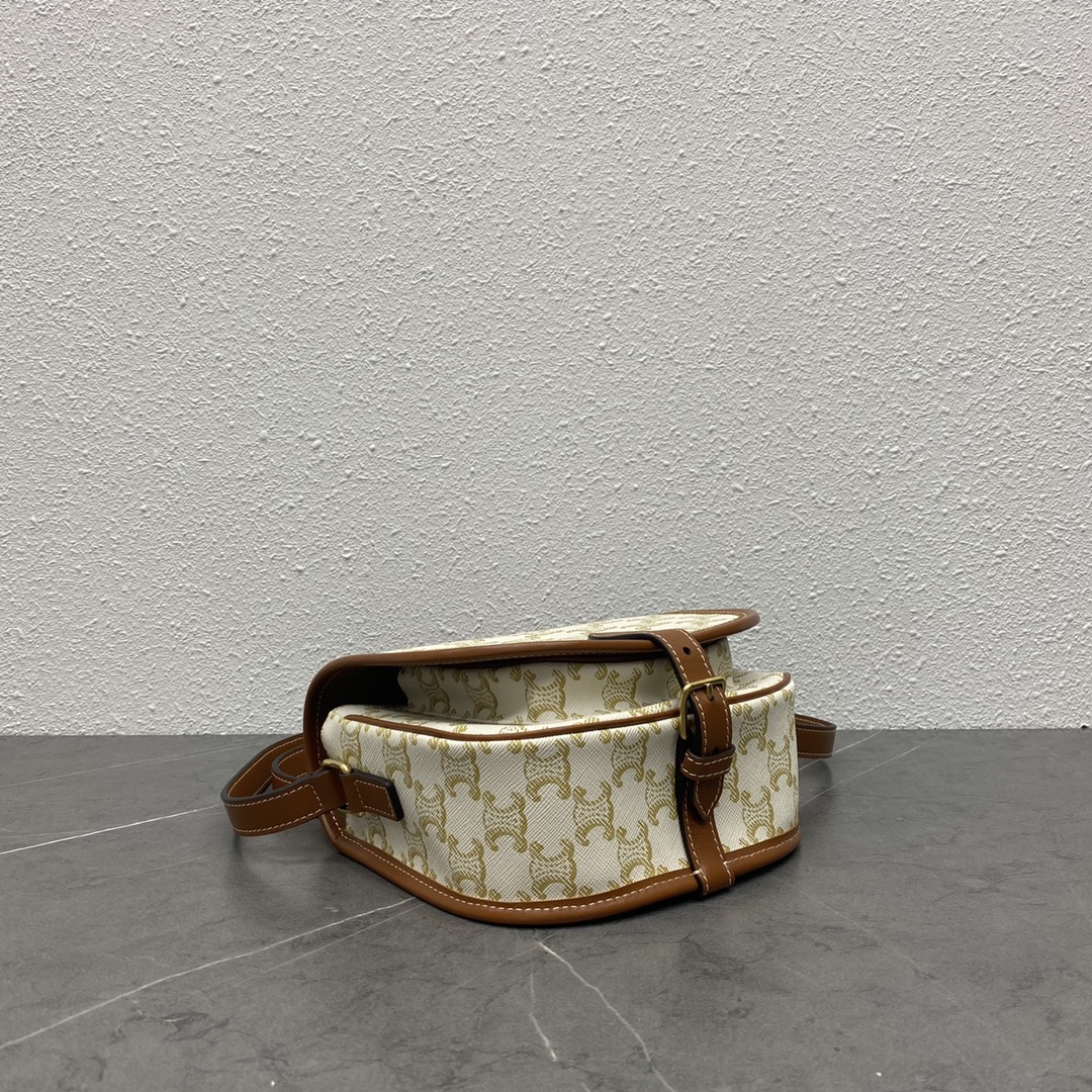 [TOP] CELINE FOLCO Arc de Triomphe Retro Messenger Bag 18x16x10cm - Rice White & Yellow Crane Brown