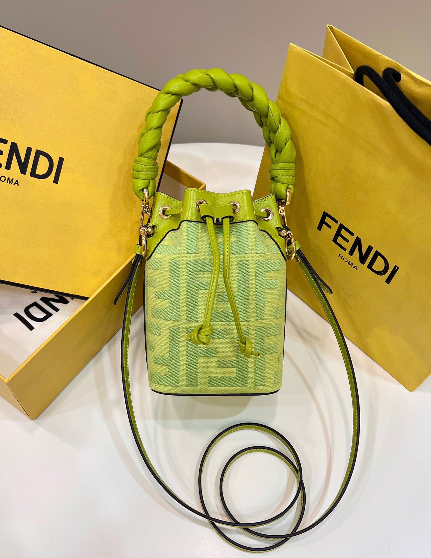 [TOP] FENDI Mon Tresor Embroidered Washed Denim HandBag - Green