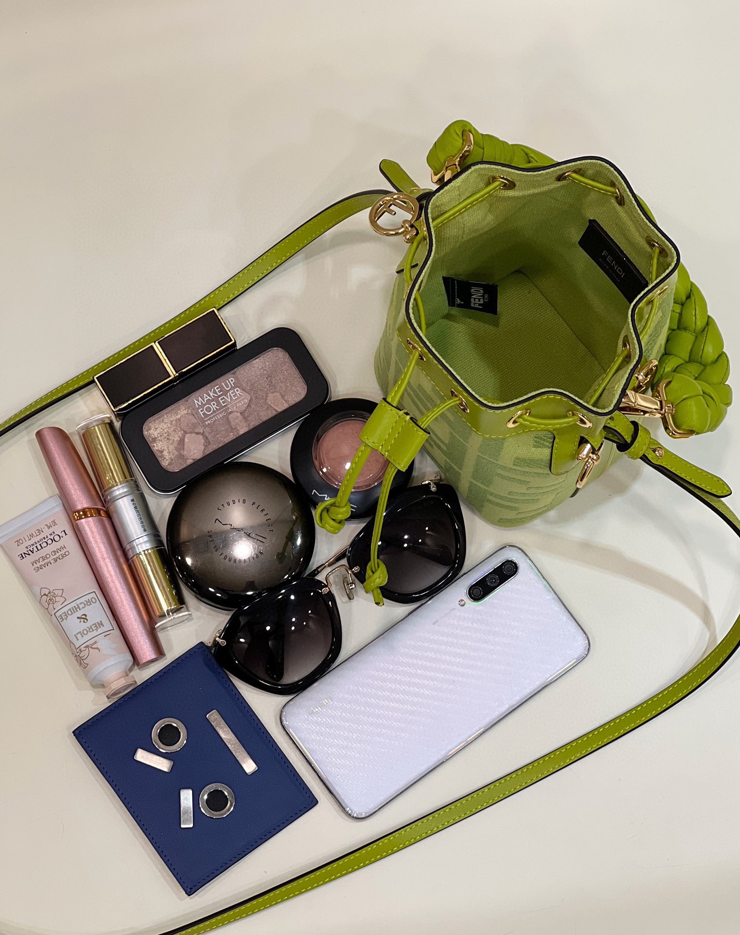 [TOP] FENDI Mon Tresor Embroidered Washed Denim HandBag - Green