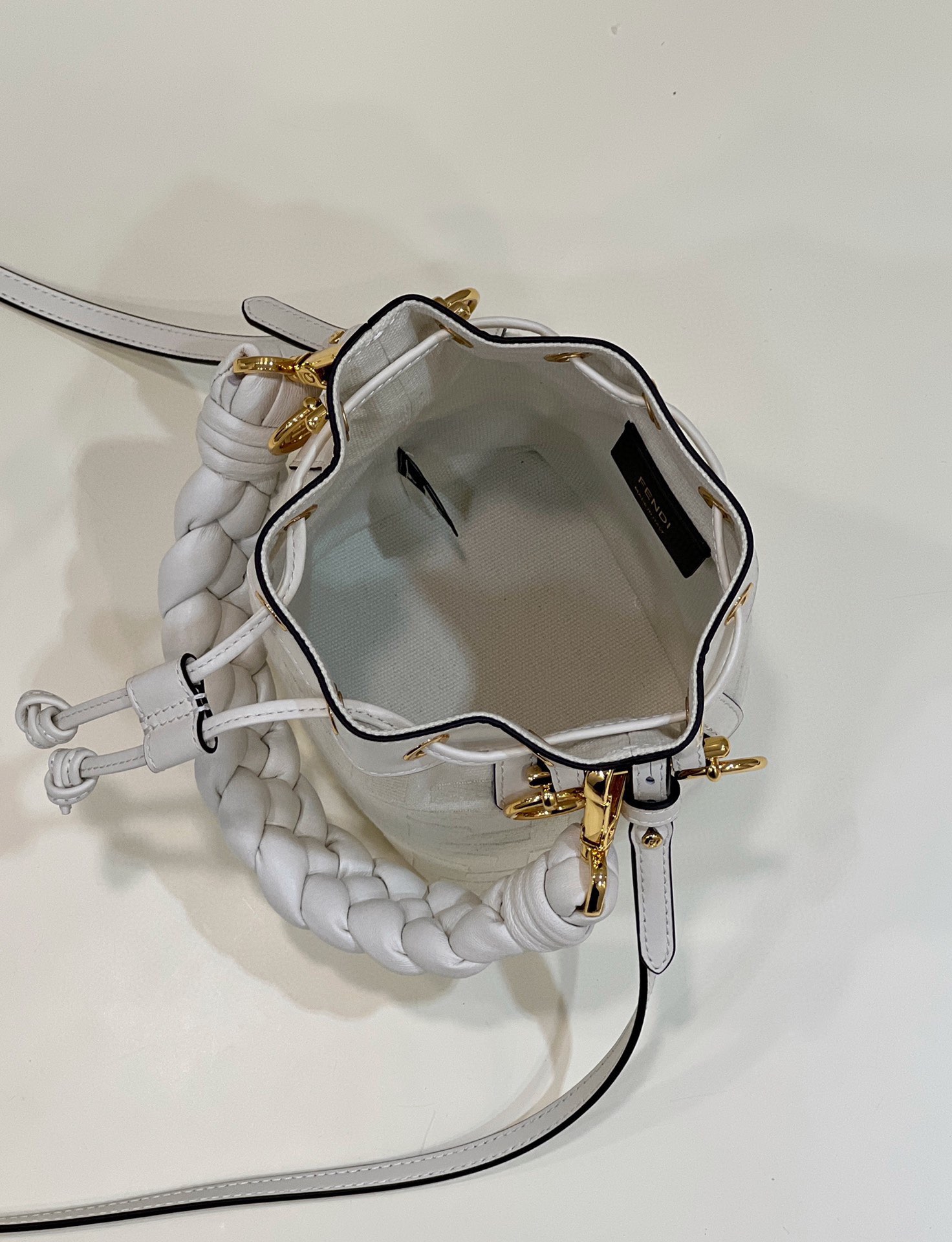 [TOP] FENDI Mon Tresor Embroidered Washed Denim HandBag - White