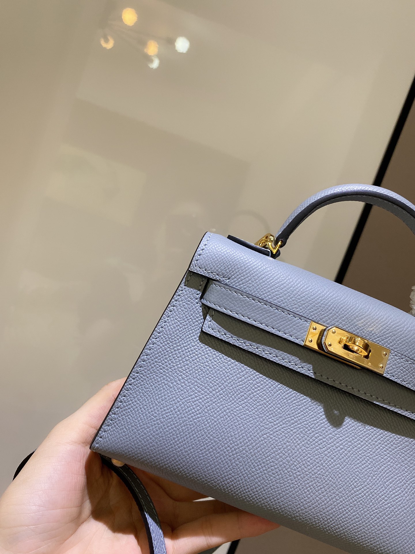 [TOP] HERMES Mini Kelly II Epsom Leather 19cm - Haze Blue
