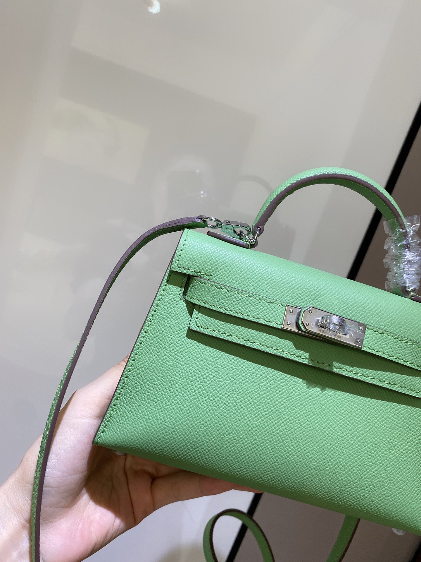 [TOP] HERMES Mini Kelly II Epsom Leather 19cm - Avocado Green