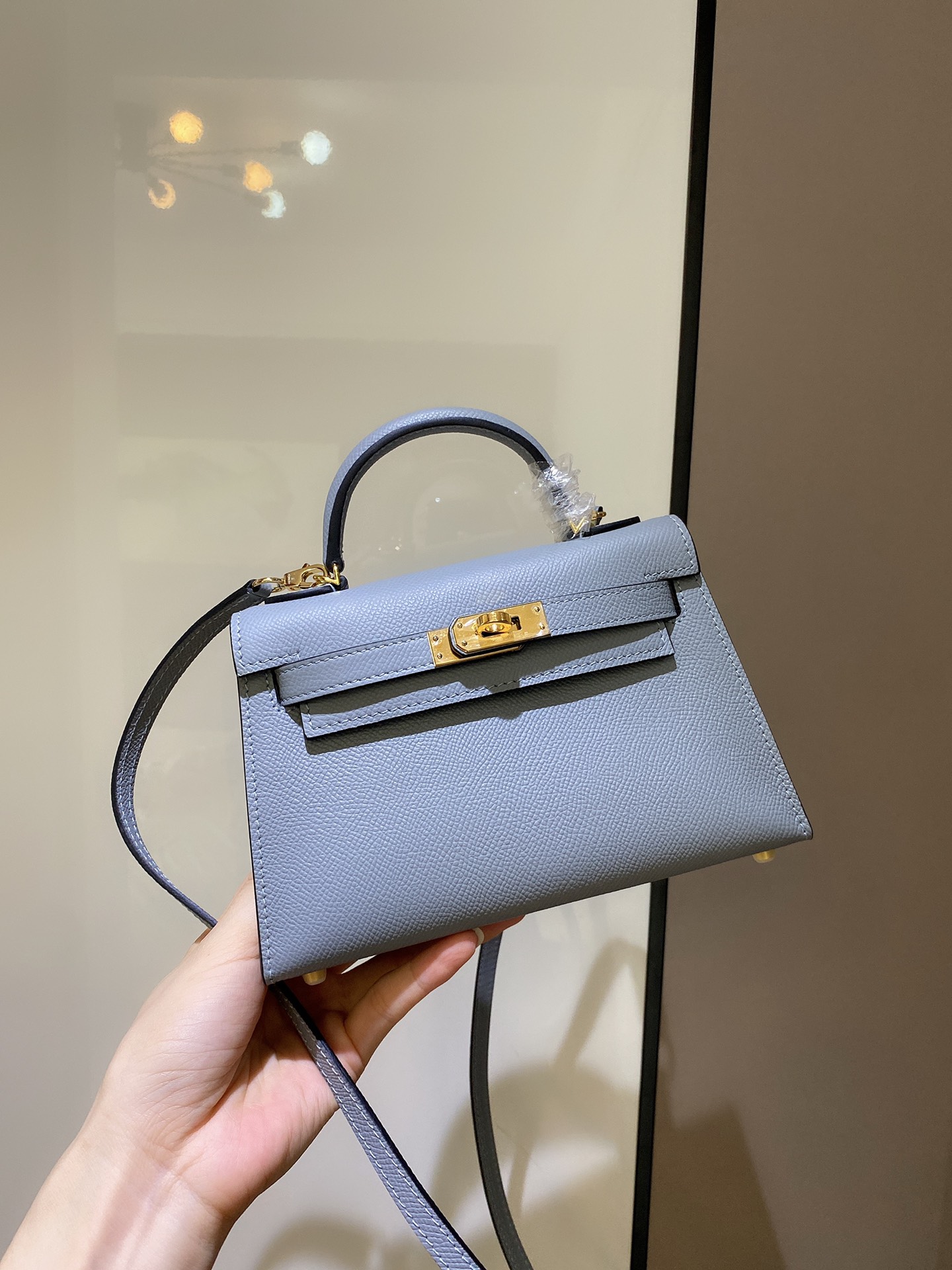 [TOP] HERMES Mini Kelly II Epsom Leather 19cm - Haze Blue
